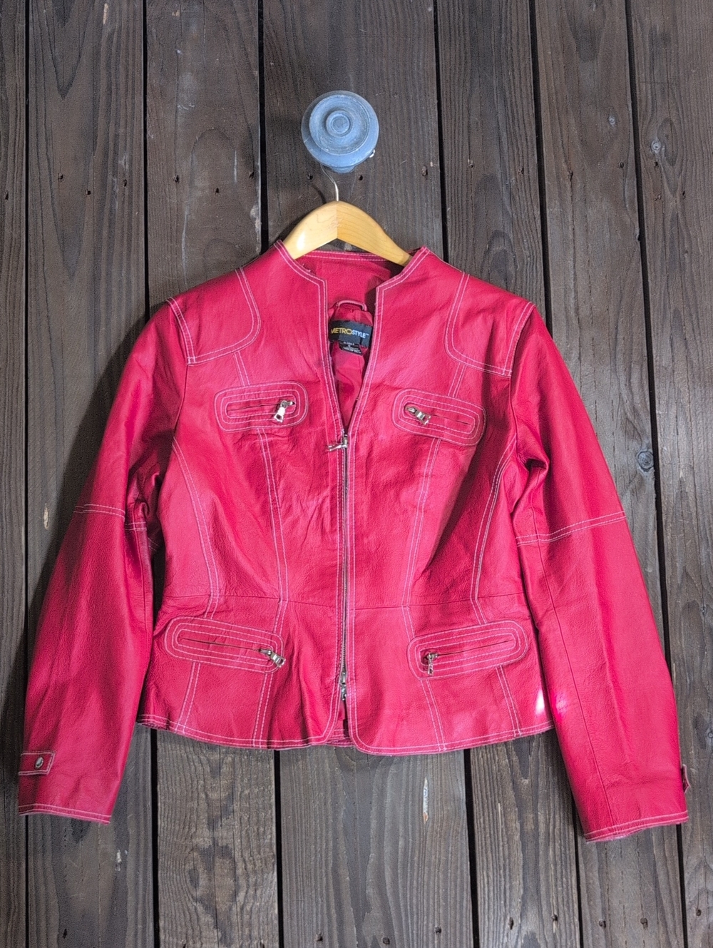 metrostyle Red Leather Zip-Front Women's Jacket M